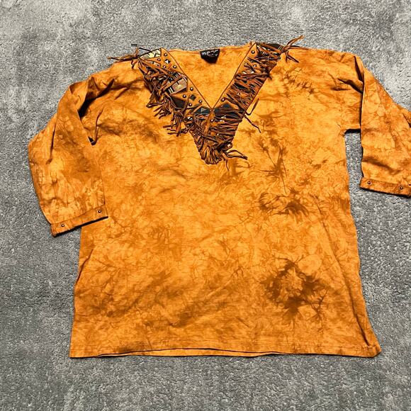 Vintage BOSS Western Shirt Womens One Size Marbled Suede Fringe Studded Aztec - Picture 1 of 8
